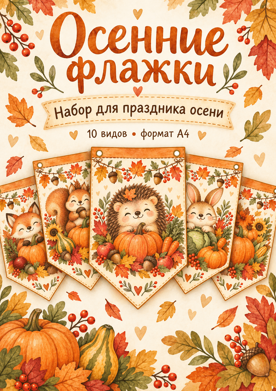 Осенняя гирлянда из флажков "Лесная компания"
